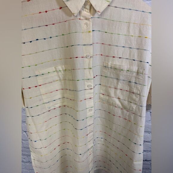 Madewell Cream Flecked Rainbow Stripe Casual Comfy Preppy Courier Shirt Size S - Picture 2 of 10